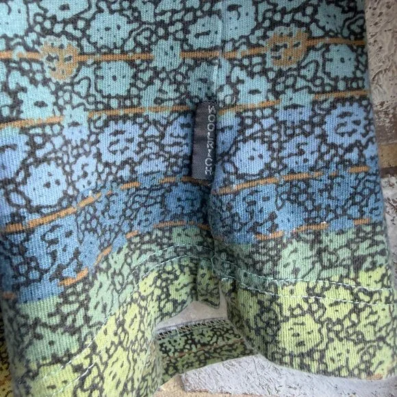 Woolrich Long Sleeve V-Neck Green/Blue Abstract Stripe Cotton Shirt Size M - Picture 7 of 8